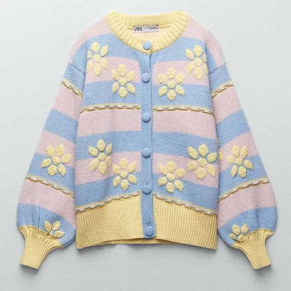 Zara | Sweaters | New Zara Pastel Colors Floral Jacquard